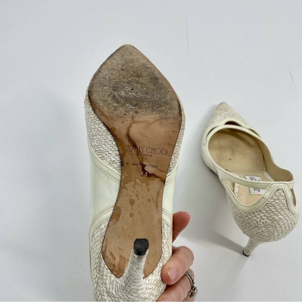 JIMMY CHOO Hickory Tweed Patent Leather Old Money Point-toe Pumps Heels Size 39 - Picture 13 of 16